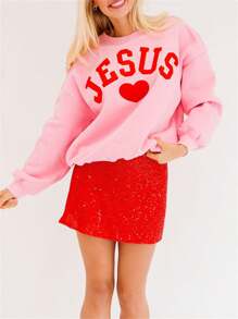 Womens Christmas Sweatshirts Cute Print/Embroidery Long Sleeve Crew Neck Pullovers Oversized Tops