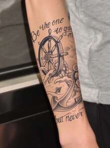 1Pc Anchor Temporary Tattoos Geometric European Style Waterproof Sweatproof Last For 1-2 Weeks Realistic Herbal Juice Non-Reflective Faux Black Fake Tattoos For Woman And Men Tattoo Stickers For Arm, Chest, Leg, Abdomen, Waist Modernist Body Art - Black - View 2