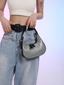 Bolso de mano con cristales para mujer, de moda y versátil, con correa de hombro ajustable para llevar como bandolera, adecuado para uso diario y viajes - Negro - Ver 4