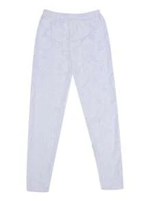 Women Summer Leggings, Solid Color Floral Lace Sheer Long Elastic Band High Waist Pants, Vintage Slim-Fit Wild Fashion Bottoms - 白色 - 查看 5