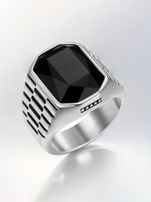 MONALLY 1 pièce Bague pour homme en acier inoxydable avec zirconium cubique étincelant, style de bijoux personnalisé, convient pour la Fête des Pères, la Saint-Valentin, l'anniversaire, cadeau parfait, faible allergie, accessoire inaltérable - anneau - Voir 27