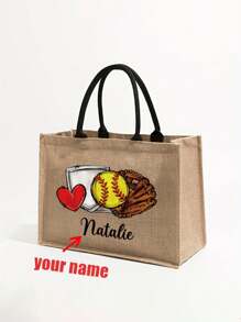 Personalized Softball Tote Bag With Custom Name - Fashion Polyester Beach Bag With Fixed Shoulder Straps, Hand Washable, No-Closure, Unlined With Custom Softball Player Print - Monogrammed Gift For Softball Team, Players, Moms Bags Ladies, School Supplies, For Teacher, For Boys And Girls, For Teenagers, Junior High School Students, Middle School Students, High School Senior High School Students, College Students, University Students, Freshman, Sophomore, Underclassmen - Multicolor - View 2