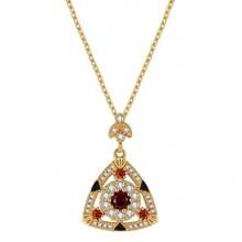 Women's Imitation Red Garnet Triangle Pendant Niche Design Medieval Art Necklace Clavicle Chain - 彩色 - 查看 3