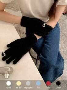 1 paar gebreide handschoenen met imitatieparels en strik, warm en stijlvol voor vrouwen en studenten, geschikt voor fietsen, herfst/winter Valentijn