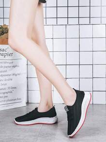 Women's Shoes, Breathable Mesh Surface Sports Shoes, Lightweight, Comfortable And Casual Running Shoes, Suitable For All-Match In Summer. - 黑色 - 查看 3