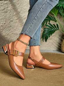 2025秋季女士尖头金属跟时尚套脚穆勒鞋无后跟乐福鞋套脚平底鞋 - 棕色 - 查看 8