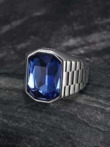 MONALLY 1 pièce Bague pour homme en acier inoxydable avec zirconium cubique étincelant, style de bijoux personnalisé, convient pour la Fête des Pères, la Saint-Valentin, l'anniversaire, cadeau parfait, faible allergie, accessoire inaltérable - anneau - Voir 6