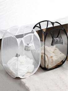 1pc Foldable Grid Laundry Basket, Solid Color Minimalist Storage Basket, Household Bathroom Dirty Clothes Hamper - Multicolor - View 10