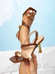 Nieuwe Hot Selling Zomer Camel Kleur Mode Knoop Ontwerp Open Teen Slanke Hak Sandalen