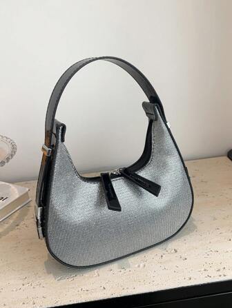 时尚百搭女士水晶装饰手提包，可调节肩带斜挎包，适合日常使用和旅行