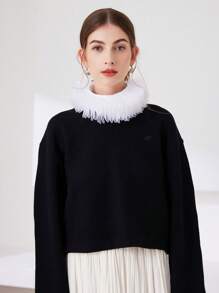 1pc Women's Decorative Detachable Ruffled Faux Collar Valentines - Black - View 6