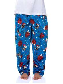 Peanuts Snoopy Doghouse Christmas Lights Plush Fleece Men's Pajama Pants - Multicolor - View 1