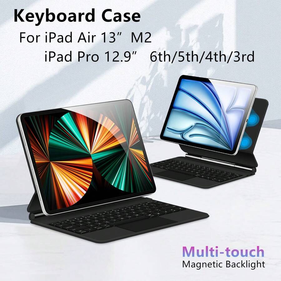 Keyboard Case For IPad Pro 12.9 Inch 6th 5th 4th 3rd Generation 2018-2024 (M2) Air 13" Magnetic Magic Keyboards Folio Cover With Multi-Touch Backlight Trackpad Wireless Tablet - màu đen - Xem 1