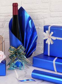 1卷哑光金属质感包装纸，蓝色，适用于感恩节、婚礼、万圣节等各种场合，纯色包装纸，礼品包装纸，完美适用于婚礼、情人节、生日、圣诞节、DIY花束、金属圣诞礼品包装纸、DIY圣诞装饰纸、纯色图案、哑光包装纸、万圣节、感恩节装饰、秋季、冬季 - 藍色 - 查看 10