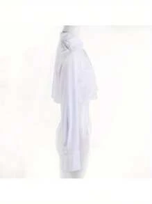 Women Crop Shirt, Turn Down Collar Exposed Navel Solid Color Irregular Design Spring Clothing - White - View 3