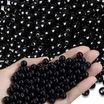 100/500/1000pcs 8mm Black And Mixed Color Pearl Beads For Jewelry Production, Circular Perforated Carat Pearl Bead Bracelet, Pearl Beads For Necklace Production,Valentine's Day Beads