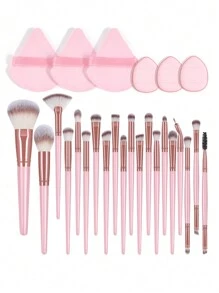 MAANGE 26pcs Professional Soft Makeup Brush Tool Set, Includes 20pcs Makeup Brush Set & 3 Dry Air Cushion Puffs &3 Mini Finger Air Cushions Makeup Tool Set Travel Portable - Hồng - Xem 10