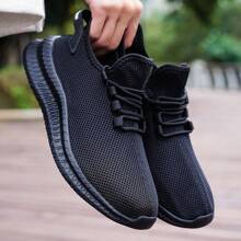 Men's Sports Shoes Breathable Lightweight Running Shoes Mesh Slip-On Casual Shoes For Hiking And Travel - Black - View 1