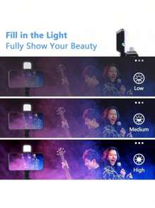 Palo selfie y trípode para teléfono, luz de relleno portátil para selfie, trípode profesional todo en  con control remoto, compatible con Android/iPhone - Rosa - Ver 6