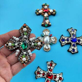 1 Piece Of Handmade Nail Bead Rhinestone Cross Cloth Sticker, Patch Sticker, Accessory Clothing, Shoes, Hats, Bags, Decorative Stickers, DIY Jewelry Accessory Cloth Sticker, Sewing Required, Multi-Color Optional