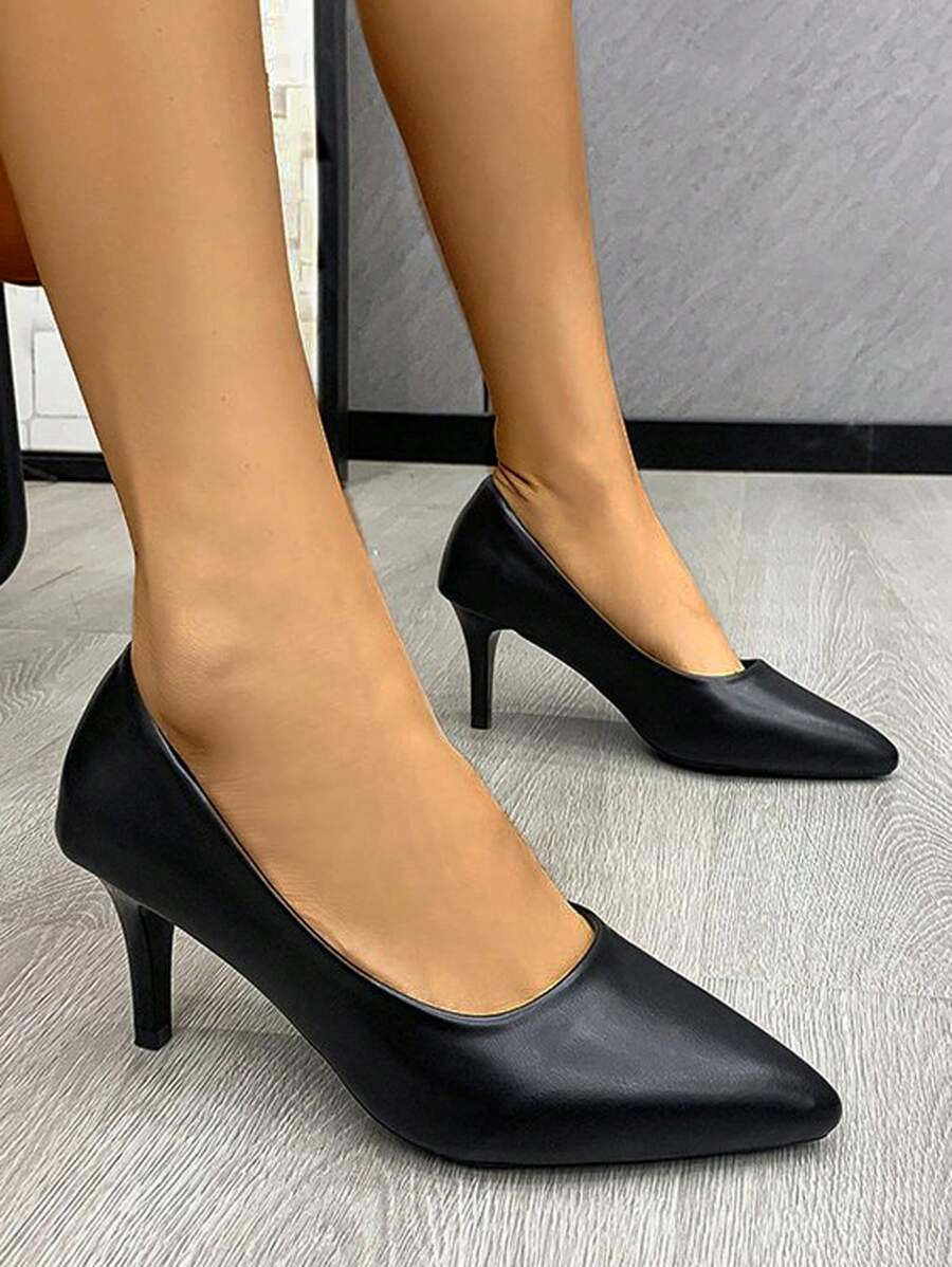 1 para damskich czarnych wysokich obcasów, odpowiednich do stroju roboczego, w stylu retro