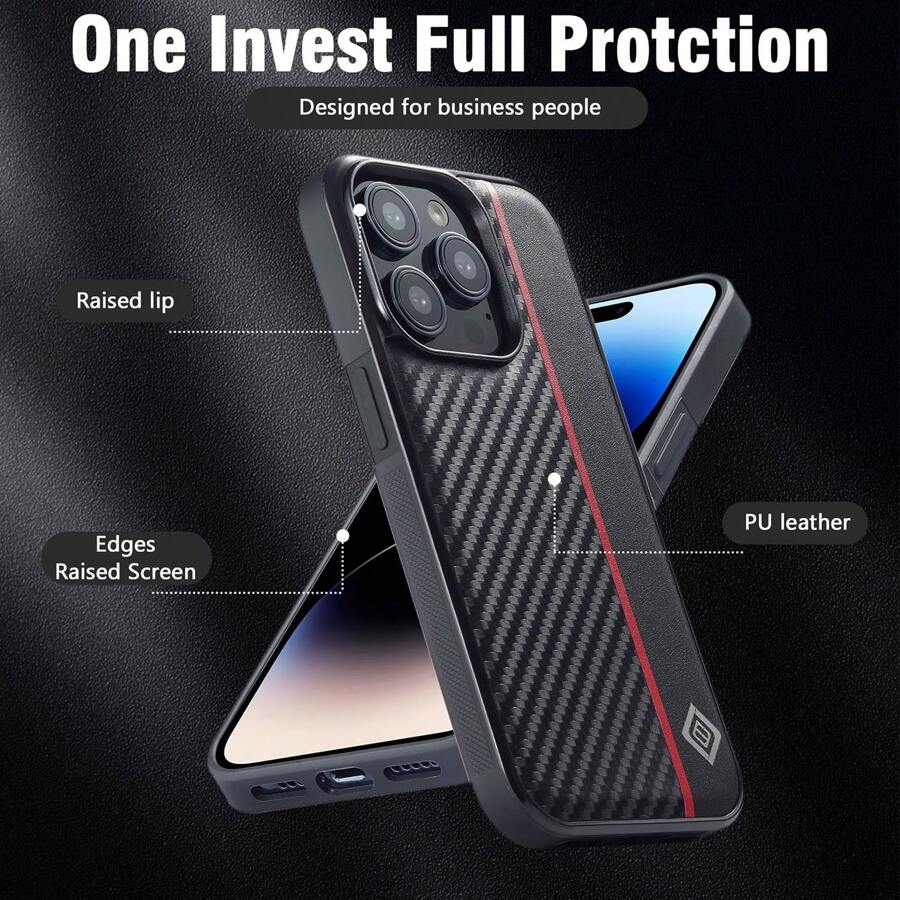 Carbon Fiber PU Patchwork Red Line Protective Case Compatible With Samsung Galaxy S25 S24 S23 S22 S21 S20 Ultra/S25 S24 S23 S22 S21 S20 Plus/S25 S24 S23 S22 S21 S20 FE, Shock-Resistant Waterproof Anti-Fall Scratch Resistant