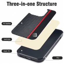 Carbon Fiber PU Patchwork Red Line Protective Case Compatible With Samsung Galaxy S25 S24 S23 S22 S21 S20 Ultra/S25 S24 S23 S22 S21 S20 Plus/S25 S24 S23 S22 S21 S20 FE, Shock-Resistant Waterproof Anti-Fall Scratch Resistant
