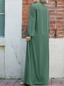 Muslim Fashionable Women Long Sleeve Zipper Patch Long Dress, Modest - Green - View 4