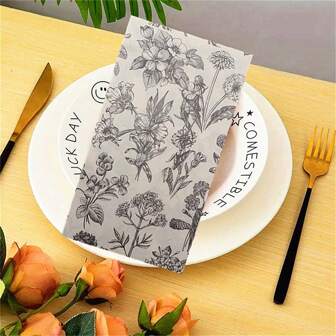 20 件花卉餐巾纸餐巾黑白装饰餐巾复古一次性餐巾男士女士生日婚礼浴室餐巾圣诞节剪纸生日复古派对用品