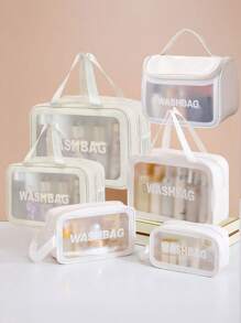 6pcs/Set Hanging Double/Single Layer Travel Cosmetic Bag Set, Portable Toiletry Bag For Wash, Bath, Makeup Organizer, Carry-On, Beauty Storage, Beach, Wet And Dry Separation, Swimming, Girls' Cosmetic Bag, Skincare Bag, Menstrual Bag, Waterproof Travel Wash Bag, Multi-Function Storage Bag For Storing And Categorizing Cosmetics Such As Foundation, BB Cream, Eyeshadow, Liquid Eyeliner, Mascara, Highlighter, Concealer, Lotion