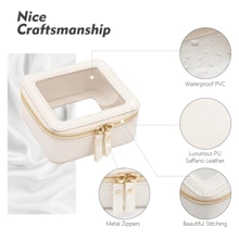 1 件迷你化妆包 - 女士小型化妆包，旅行防水盥洗包，透明中央控制台收纳包，带透明窗口和金色拉链，适合返校使用