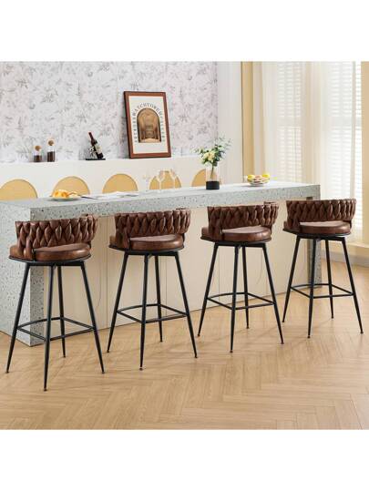 DYHOME Bar Stool Set Of Kitchen Stools Woven Backrest Footrest, Swivel PU Leather Seat Height 79 Cm, The Kitchen, Dining Room, Home Bar, Brilliant Bruin
