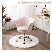 WAHSON OFFICE CHAIRS 1PC Wahson Velvet Swivel Office Chair Height Adjustable Desk Chair For Bedroom/Dressing Table (White) - Baby Pink - View 3