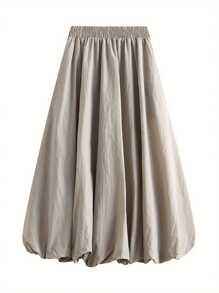 Bubble Maxi Skirt For Women Y2K Elastic High Waist Balloon Long Skirts Pleated Flowy A Line Ruffle Hem Puff Midi Skirts Going Out Streetwear - Khaki - View 4