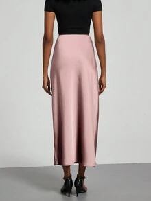 Se-Helo Fashion Women's Elastic Satin Feeling Satin Maxi Skirt - Coral Pink - Coral Pink - View 8