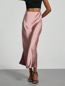 Se-Helo Fashion Women's Elastic Satin Feeling Satin Maxi Skirt - Coral Pink - Coral Pink - View 7