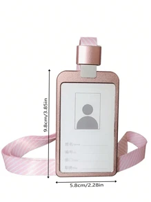 1pc Clear Card Cover With Lanyard Back To School - Pink - View 2