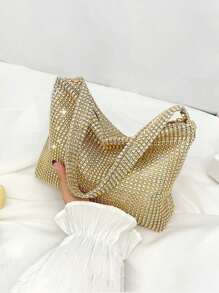 Bolso de mano con cremallera brillante y elegante, diseño exclusivo de bolso con rhinestones adecuado para bailes, bodas, fiestas y vuelta al colegio para mujeres