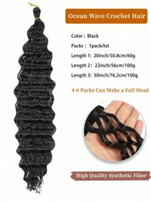 Peluca trenzada de ganchillo con ondas de océano suaves de 20/22/30 pulgadas, color negro, peluca sintética rizada con trenzas de onda profunda (20/22/30 pulgadas, 1B) - Negro - Ver 4
