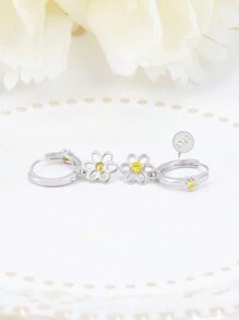 Orecchini a cerchio con pendente a fiore in zirconia cubica d'argento, ipoallergenici per donna, adatti per uso quotidiano e come regalo di compleanno o per San Valentino