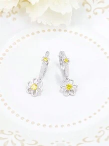 Orecchini a cerchio con pendente a fiore in zirconia cubica d'argento, ipoallergenici per donna, adatti per uso quotidiano e come regalo di compleanno o per San Valentino