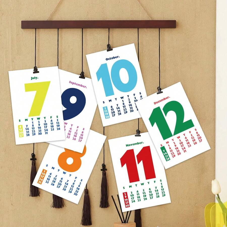 13pcs 2025 Calendar Postcards Set Colorful Plaid Design, Mini