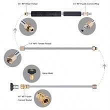 10 件套不锈钢高压清洗机延长杆套件，1/4 英寸快速接头，4000psi，6 个 30°、90° 喷嘴，1 个 120° 弯曲排水管清洁器