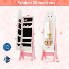 Lifezeal Kids Jewelry Cabinet Standing Children Jewelry Organizer With Full-Length Mirror White/Pink - White - View 3