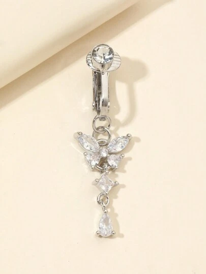 1 pieza Piercing falso de ombligo con mariposa, no es un piercing real, para clip en el ombligo como regalo para la mujer