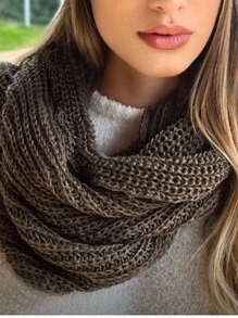Knitted Collar Scarf Double Wrap Soft Wool Winter Fashion - Rust Brown - View 2
