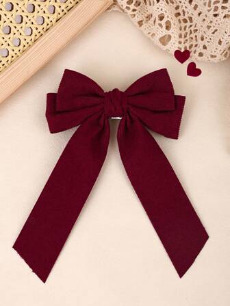1pc Corduroy Long Tail Hair Bow For Girls Plain Double-Layer Bows Alligator Clip Elegant Vacation Hair Clips Barrettes Kids Hair Accessory
