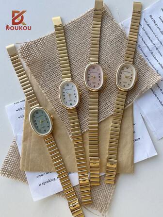 DOUKOU 1pc Women Classic Fashionable Elegant Minimalist Gold Stainless Steel Strap Watch Exquisite Small Dial Adjustable Strap Arabic Numerals Quartz Watch Suitable For Daily Wear Holiday Nice Gifts For Female Friend Or Family Fit