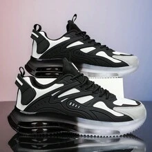 New Men's Fashion Solid Street Style Sneakers, Anti-Slip Durable Comfortable Breathable Sporty Lace Up Skateboard Shoes, Four Seasons, Suitable For Outdoor Activities - 黑與白 - 查看 3