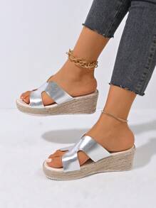 Casual Outdoor Fashion H-Shaped Felt Comfort Lining Elegant Thick Sole Woven Straw Slip-On Sandals